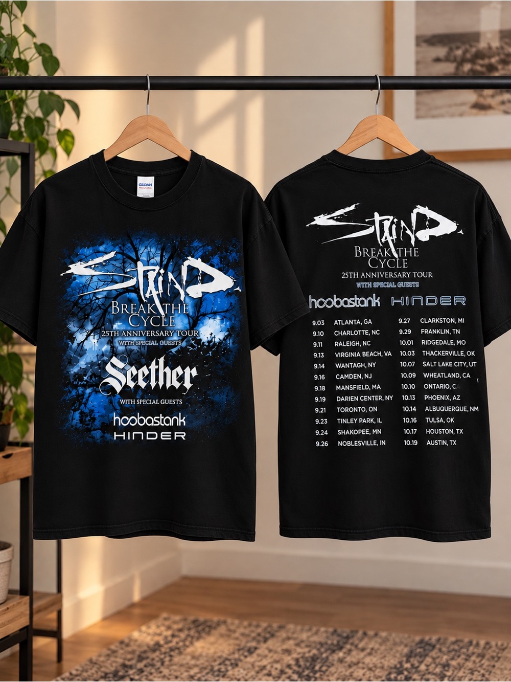Staind Break The Cycle Shirt 2 Sided Rock Concert Tour Dates Gildan Black Tee